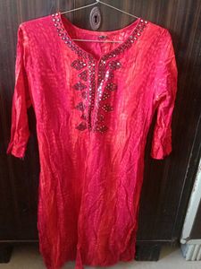 Vibrant Red Embellished Kurta for women