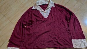 Maroon V-Neck Collared Top