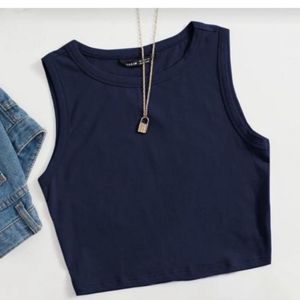 Navy Blue Sleeveless Cropped Top