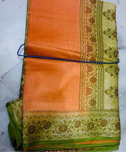 Orange Silk Saree with Green Border