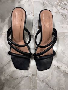 Black Strappy Block Heel Mules