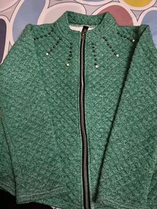 Green Textured Zip-Up Jacket