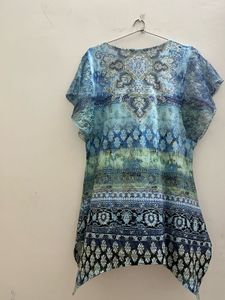 Blue Boho Print Embellished party  Top