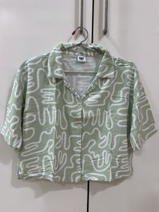 Pastel Crop Abstract Print Button-Up Shirt