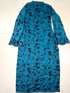 Teal Tie-Dye Kurta Set with Embellished Neckline
