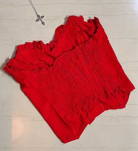 Vibrant Red Ruffled Strapless Top