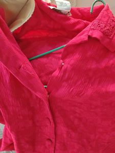 Vibrant Pink Embroidered Blouse with shoulder pads