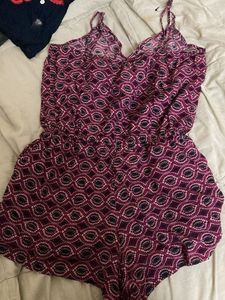 SALE ‼️‼️night suit Purple Geometric Print Romper