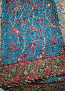 Embroidered Turquoise Saree