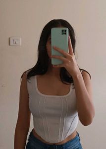 White Ribbed Corset Top