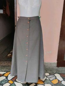 Grey Front-Button A-Line Maxi Skirt