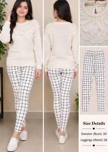 Cozy Cream Knit Sweater & Plaid Leggings Set