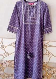 Purple Printed Kurta with Silver Embellishments