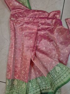 Beautiful Pink Banarasi Silk Stitched Saree and Bl