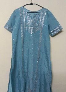 Blue Kurta with Silver Embellishments