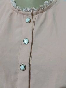 Elegant Peach Blouse with sparkly pearl button