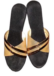 Stylish Gold & Black Wedge Sandals