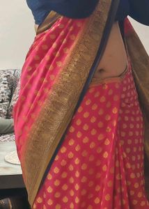 Beautiful Pink &amp; Gold Saree with unstitched blouse