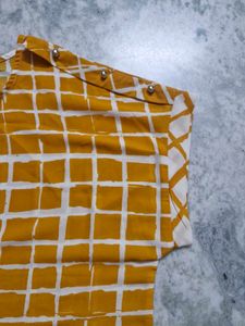Yellow &amp; White Grid Print Top