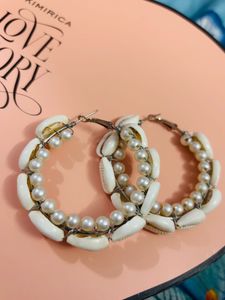 Boho Shell and Pearl Hoop Earrings
