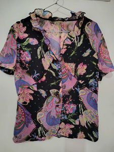 Vibrant Floral Print Ruffle Blouse