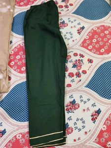 Solid Green KurtaSet with Gold Trim
