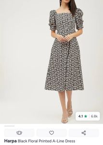 Floral Print Puff Sleeve Midi Dress