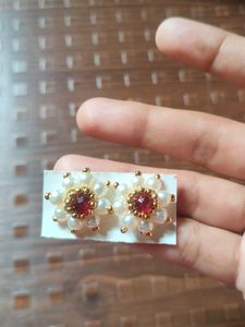 Pearl &amp; Ruby Floral Stud Earrings
