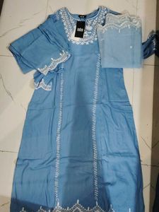 Blue Embroidered Kurta Set with Dupatta