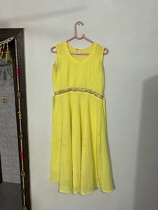 Bright Yellow Georgette Chikankari dress