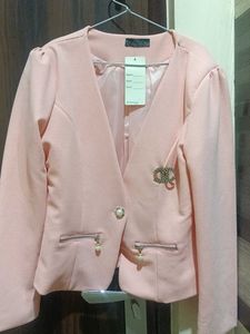 Chic Pink Blazer with Pearl Detail