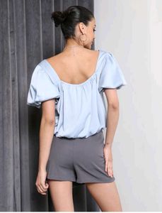 Shein square neck Chic Blue Puff Sleeve Top