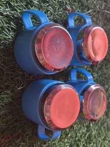 Set of 4 Blue Stainless Steel small Mugs!