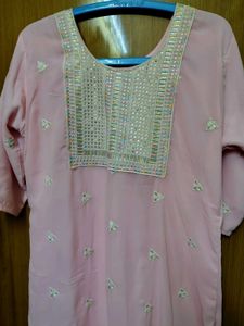 Plus size Pink Embroidered Kurta