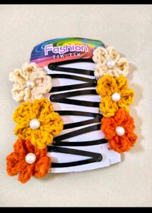 Crochet 🧶 Flower Hair Clips (Set of 6)