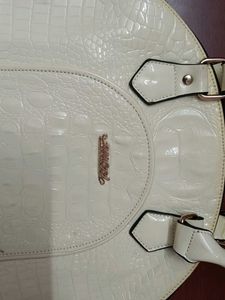 Cream Croc-Textured Dome Satchel Handbag