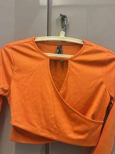 Bright Orange Cut-Out Crop Top