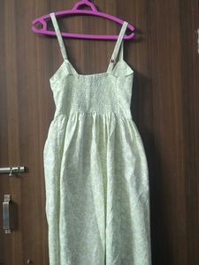 Light Green Leaf Print Button-Front Dress