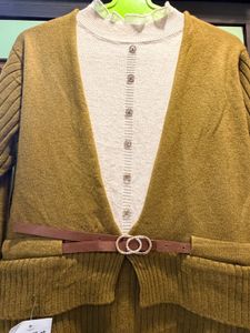 Elegant Knit Dress with Belt Detail New wit