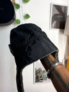 Black Winter Trapper Hat with Faux Fur