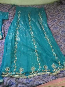Teal Embroidered Lehenga Skirt Set