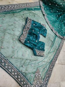 fully net diamond stone work saree with blouse