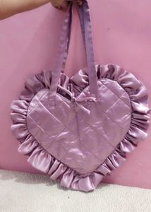 Heart shape satin tote bag with bow ribbons