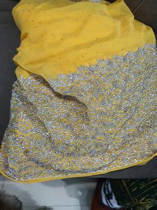 Designer Heavy Rich Work Yellow Saree