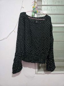 Black Polka Dot Long Sleeve Top