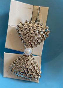 Crystal Bow Hair Barrette with Pearl