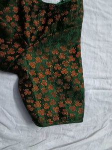 Elegant Green Blouse with Orange golden