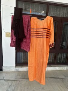 Orange Kurta with Maroon Embellishment