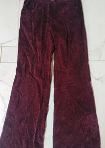 Burgundy Velvet Bell Bottom Pants