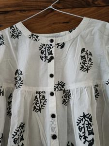 White Cotton Block Print Blouse